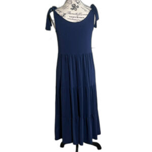 Green Envelope Navy Shoulder Tie Dress Large Women Sleeveless Tiered Beach Boho